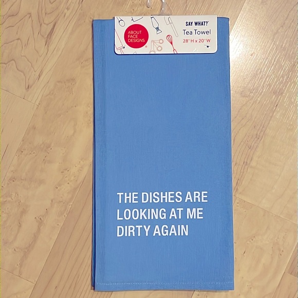 NWT Sky blue About Face Designs kitchen tea towel DIRTY DISHES funny saying - Picture 3 of 8